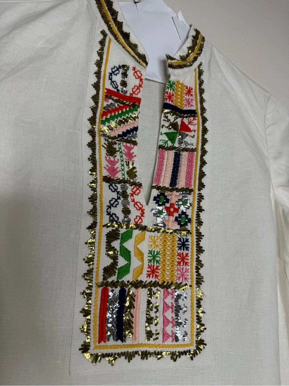 Tory Burch Linen Tunic Multicolor Embroidery Sz 6